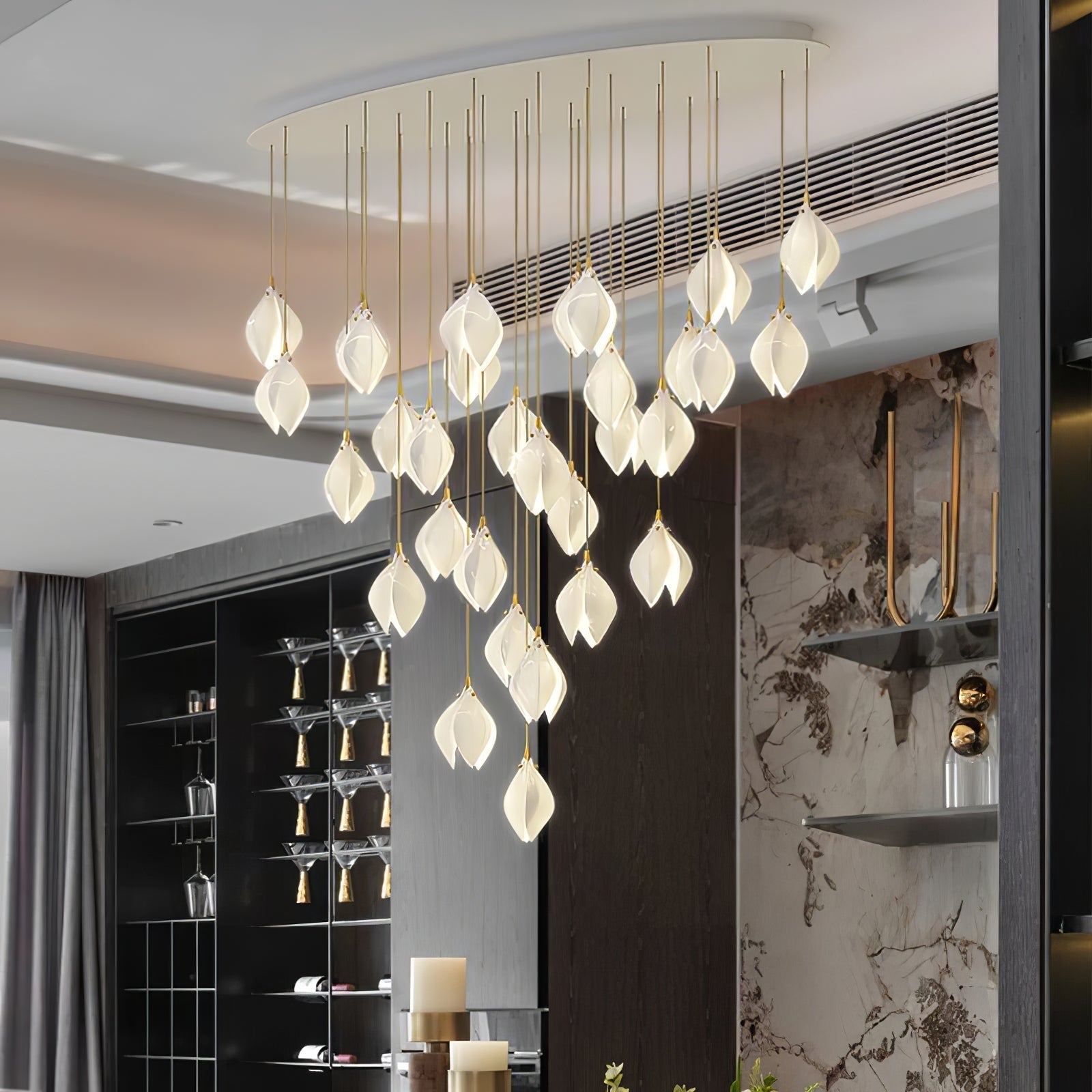 Lustra Pendant Lamp White Floral Ceramic - Neutral Decor