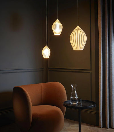 Virove Pendant Lamp Ceramic Ribbed Bone China Elegant