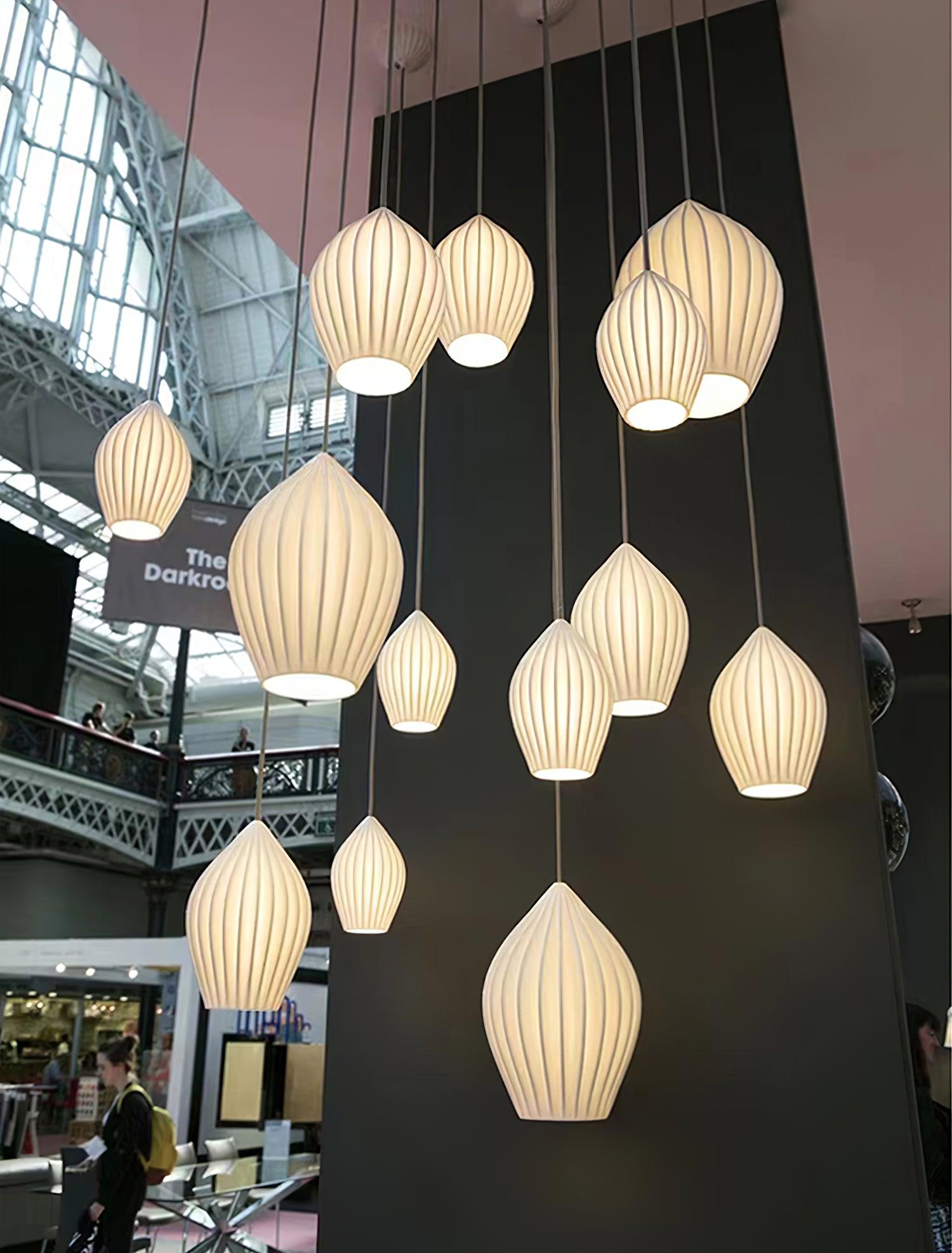 Virove Pendant Lamp Ceramic Ribbed Bone China Elegant
