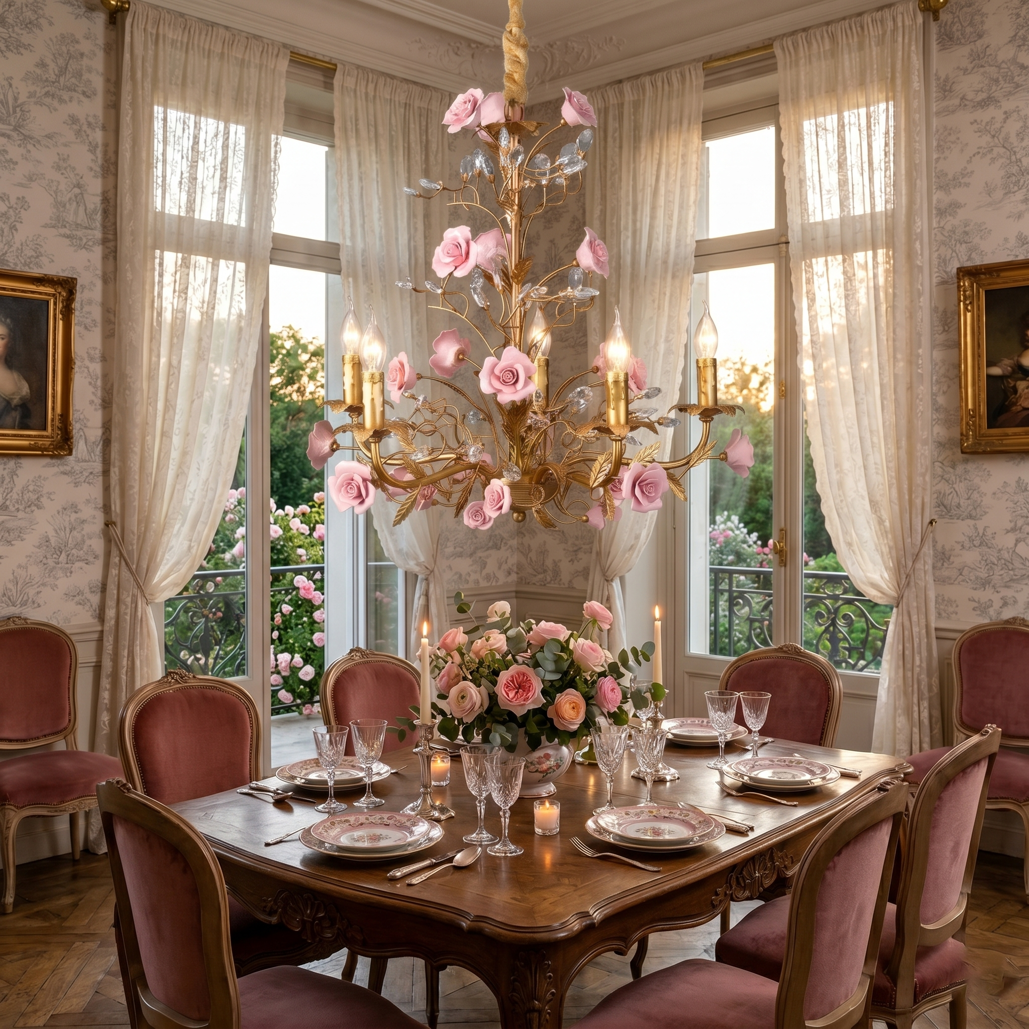 Ceramic Rose Vine Chandelier