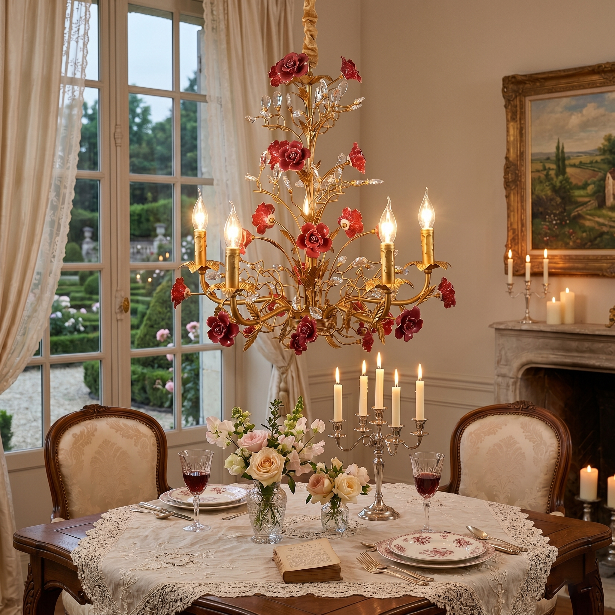 Ceramic Rose Vine Chandelier