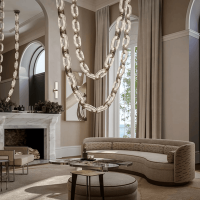 Vesta Chain Link Gold Alabaster Luxury Chandelier Foyer Staircase