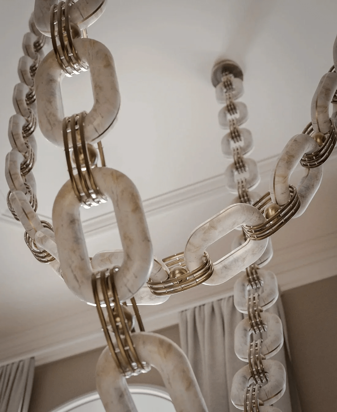 Vesta Chain Link Gold Alabaster Luxury Chandelier Foyer Staircase