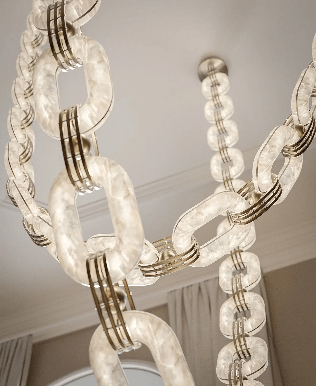 Vesta Chain Link Gold Alabaster Luxury Chandelier Foyer Staircase