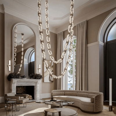Vesta Chain Link Gold Alabaster Luxury Chandelier Foyer Staircase