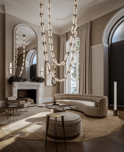 Vesta Chain Link Gold Alabaster Luxury Chandelier Foyer Staircase