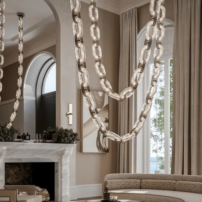 Vesta Chain Link Gold Alabaster Luxury Chandelier Foyer Staircase