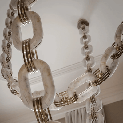 Vesta Chain Link Gold Alabaster Luxury Chandelier Foyer Staircase