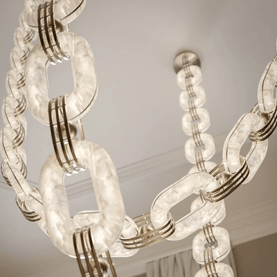 Vesta Chain Link Gold Alabaster Luxury Chandelier Foyer Staircase
