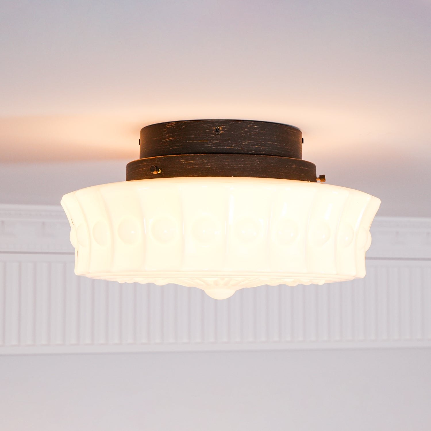 Solara Ceiling Lamp White Glass Floral for Living Room - Neutral Decor