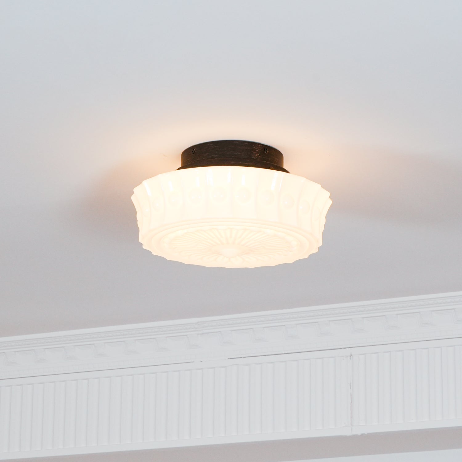 Solara Ceiling Lamp White Glass Floral for Living Room - Neutral Decor