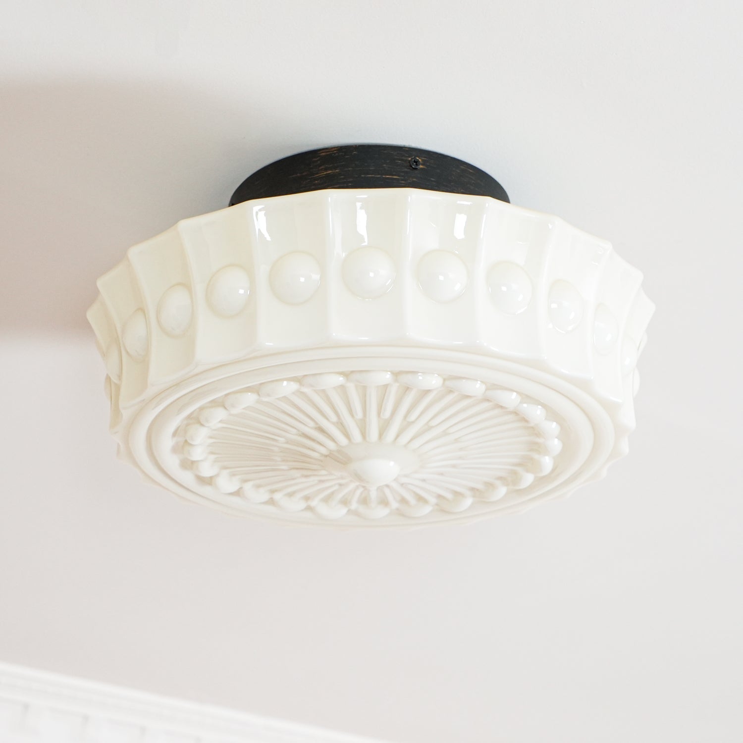 Solara Ceiling Lamp White Glass Floral for Living Room - Neutral Decor