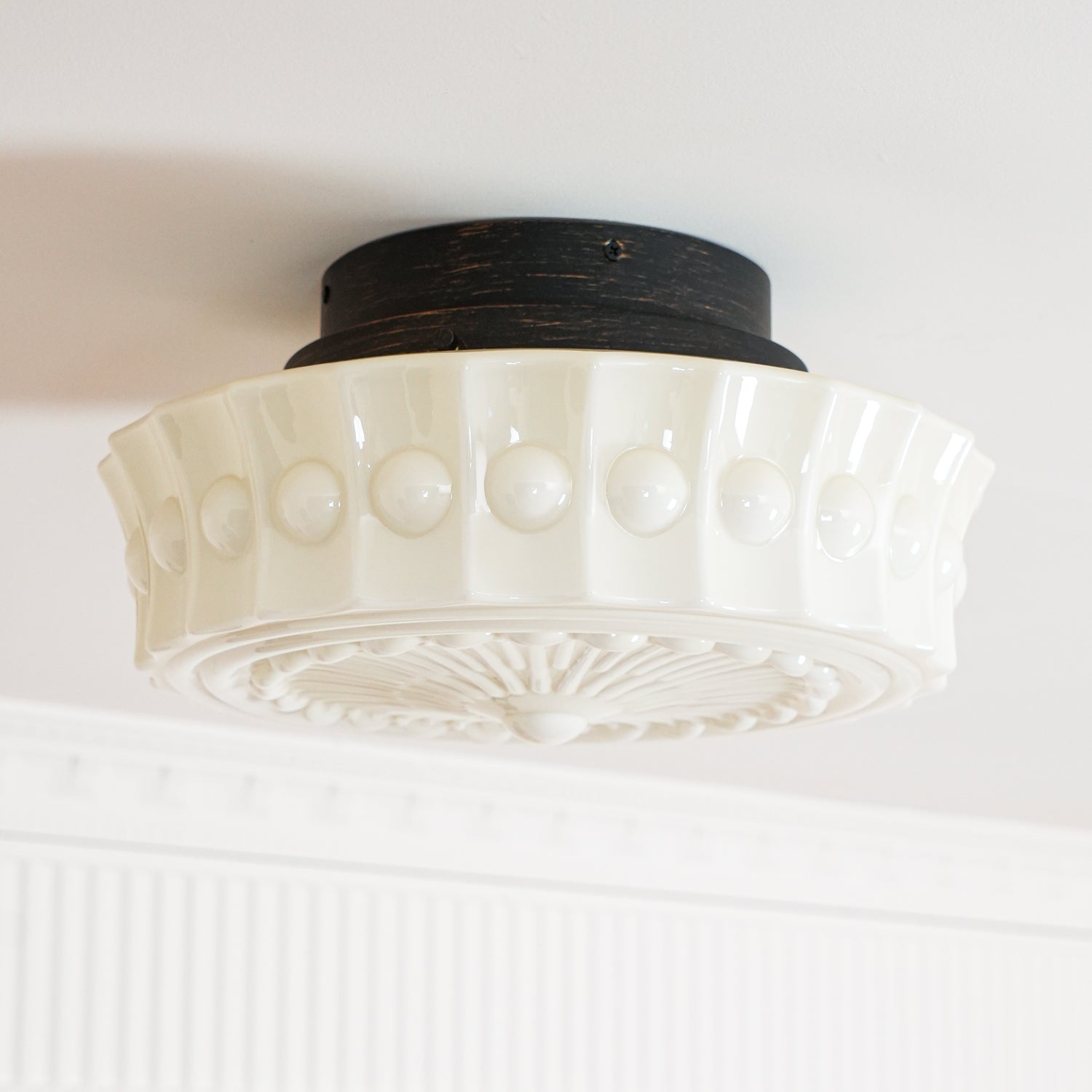 Solara Ceiling Lamp White Glass Floral for Living Room - Neutral Decor