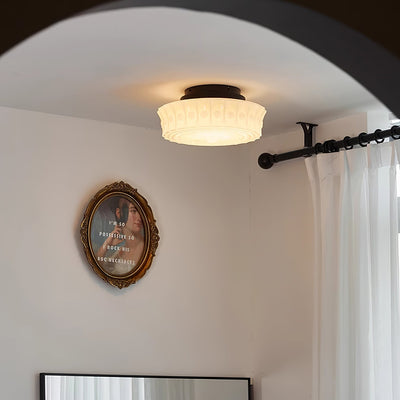 Solara Ceiling Lamp White Glass Floral for Living Room - Neutral Decor