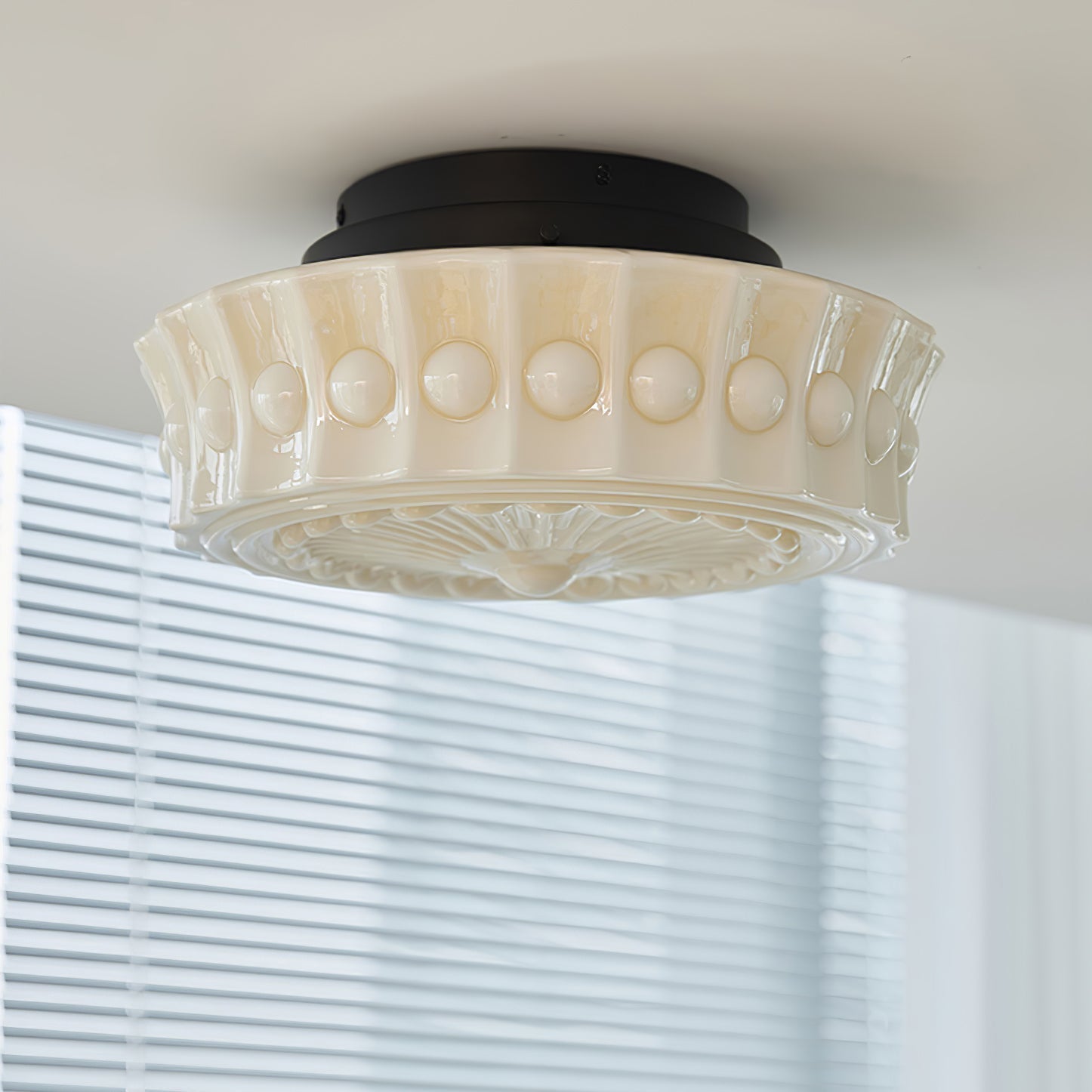 Solara Ceiling Lamp White Glass Floral for Living Room - Neutral Decor
