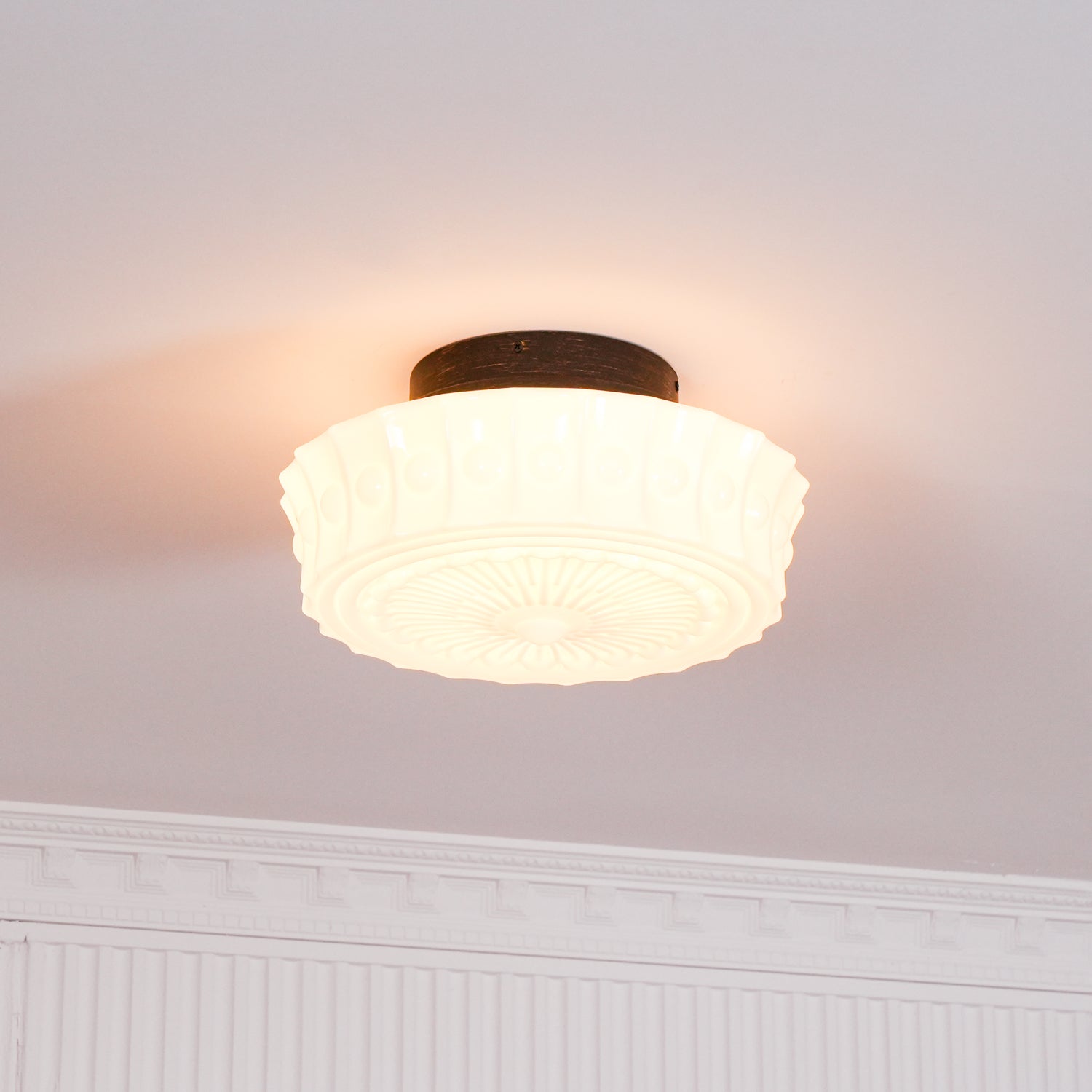 Solara Ceiling Lamp White Glass Floral for Living Room - Neutral Decor