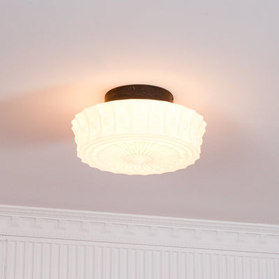 Solara Ceiling Lamp White Glass Floral for Living Room - Neutral Decor