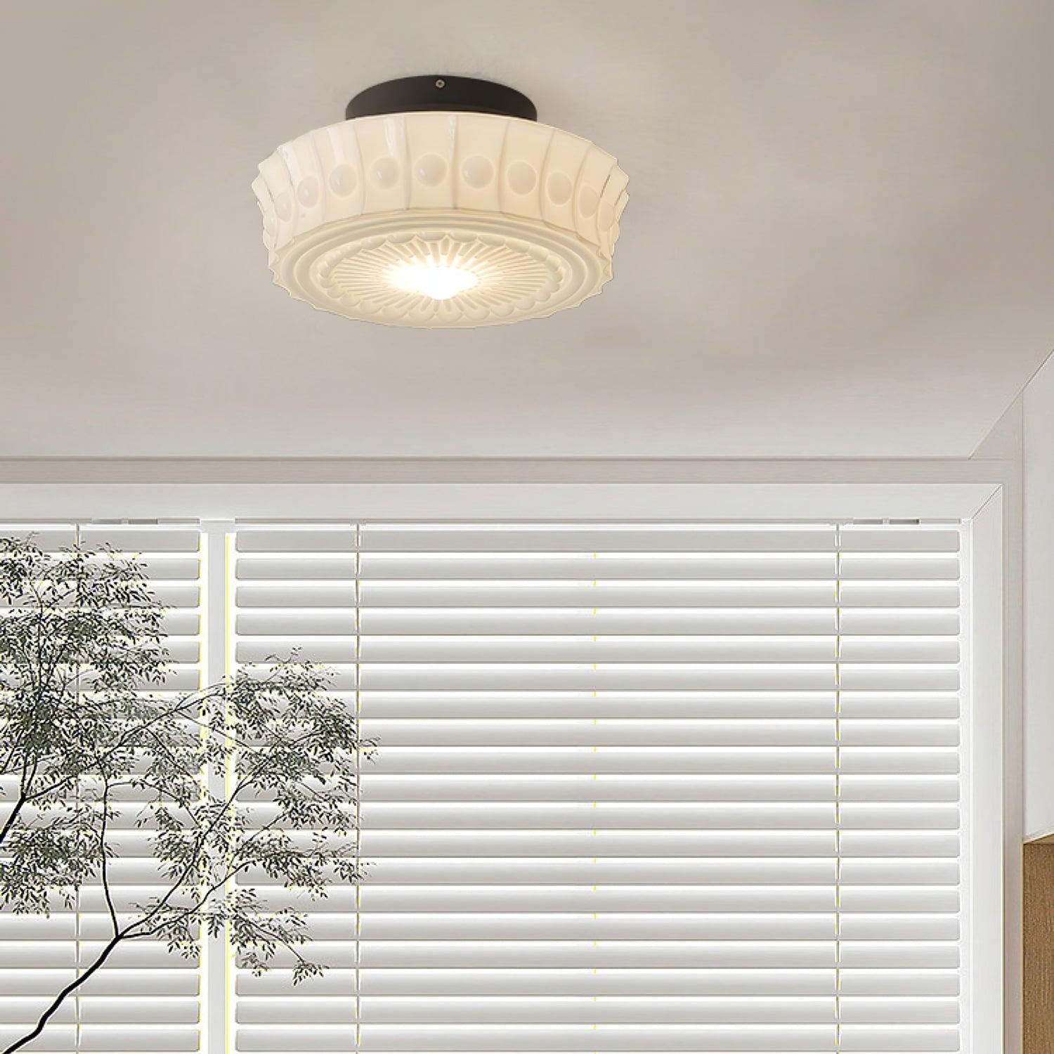 Solara Ceiling Lamp White Glass Floral for Living Room - Neutral Decor