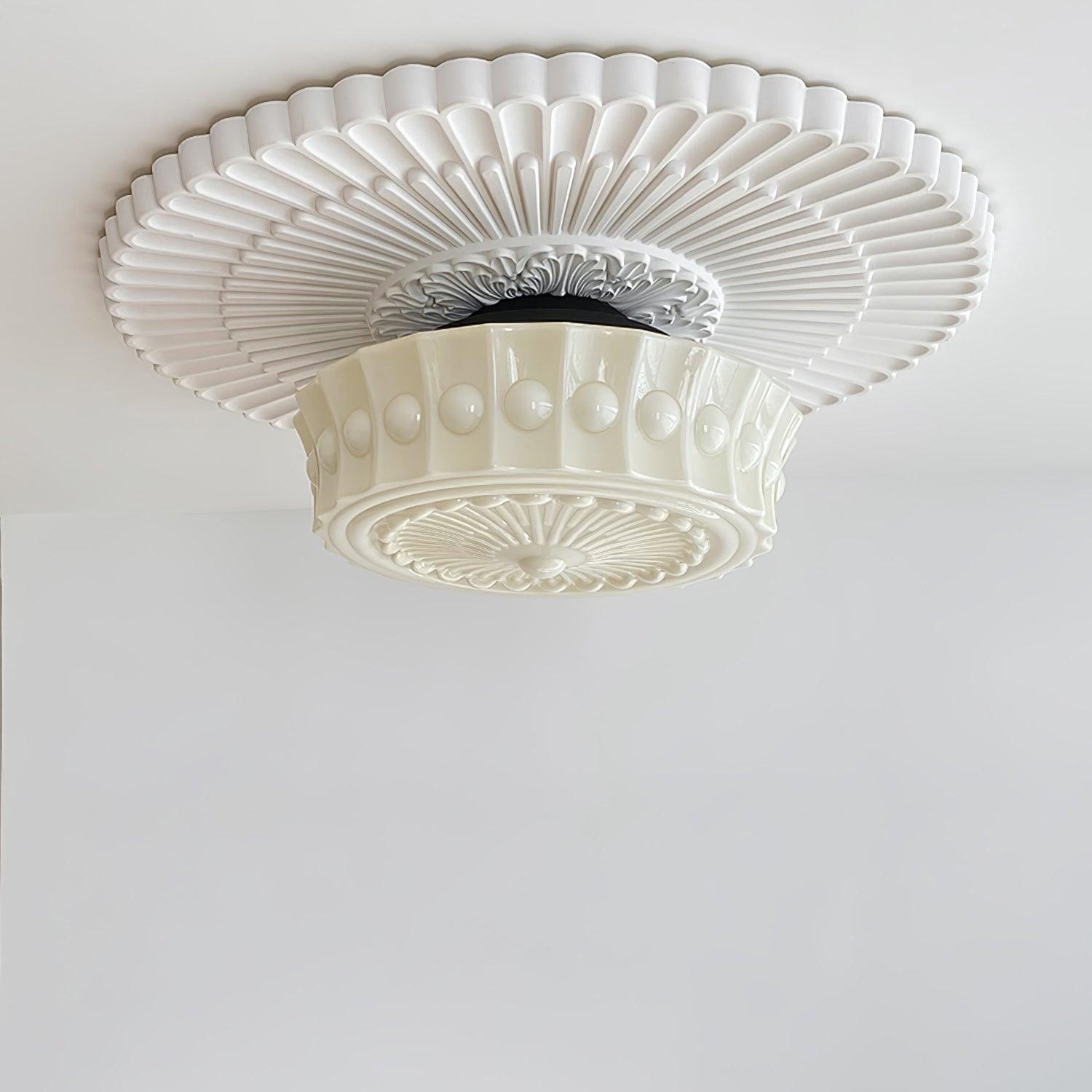 Solara Ceiling Lamp White Glass Floral for Living Room - Neutral Decor