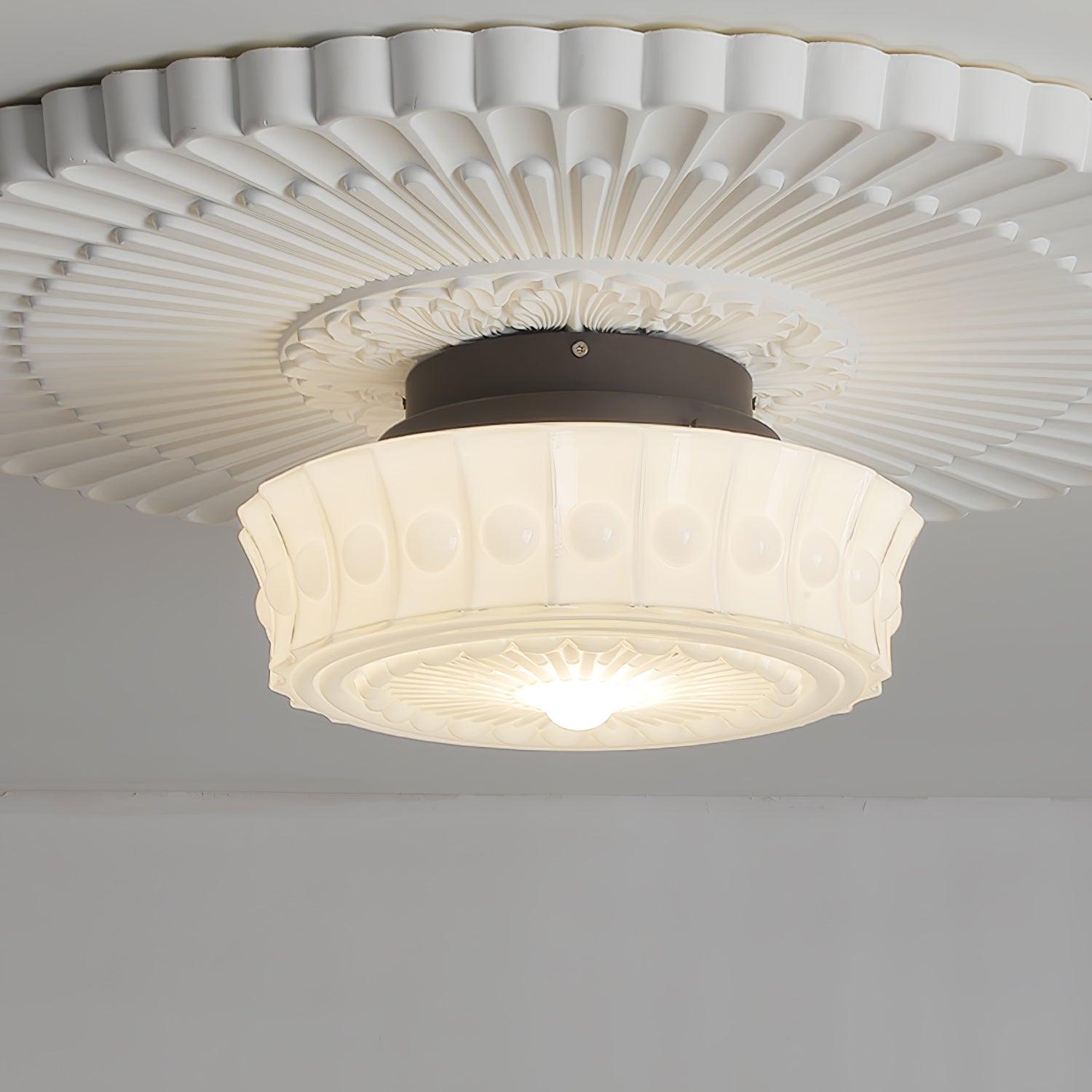 Solara Ceiling Lamp White Glass Floral for Living Room - Neutral Decor