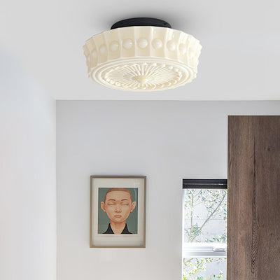 Solara Ceiling Lamp White Glass Floral for Living Room - Neutral Decor