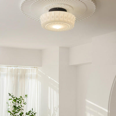 Solara Ceiling Lamp White Glass Floral for Living Room - Neutral Decor