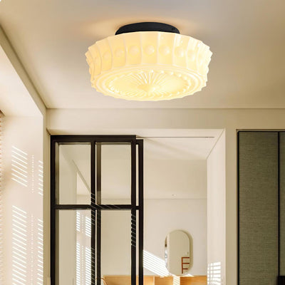 Solara Ceiling Lamp White Glass Floral for Living Room - Neutral Decor