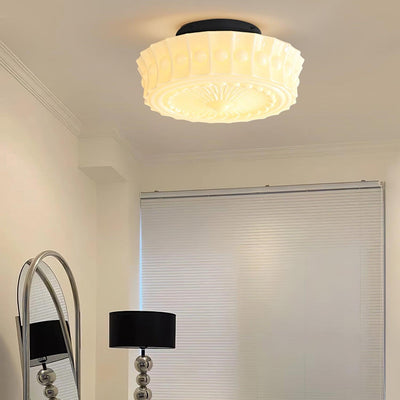 Solara Ceiling Lamp White Glass Floral for Living Room - Neutral Decor