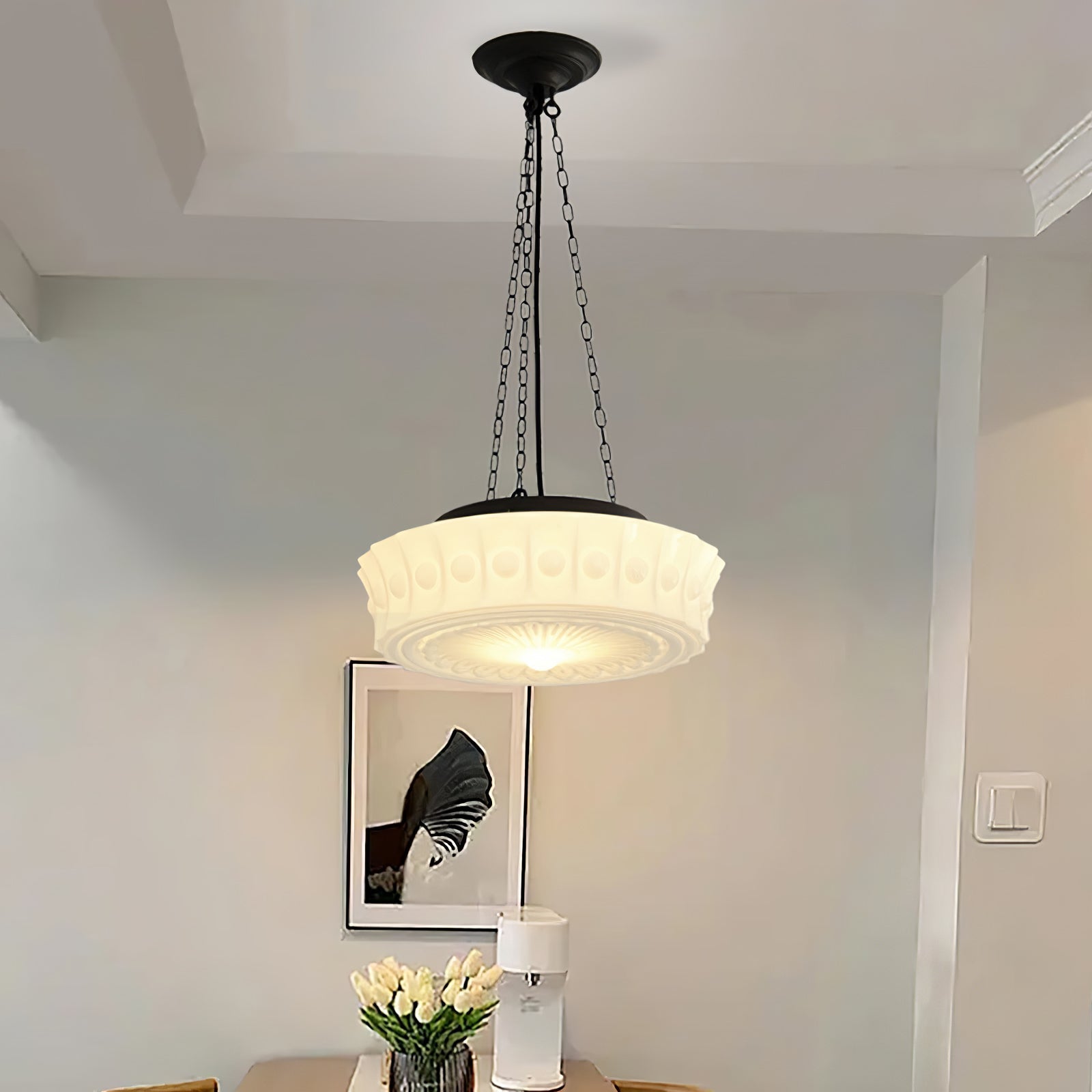 Sirixon Pendant Lamp Chain White Glass