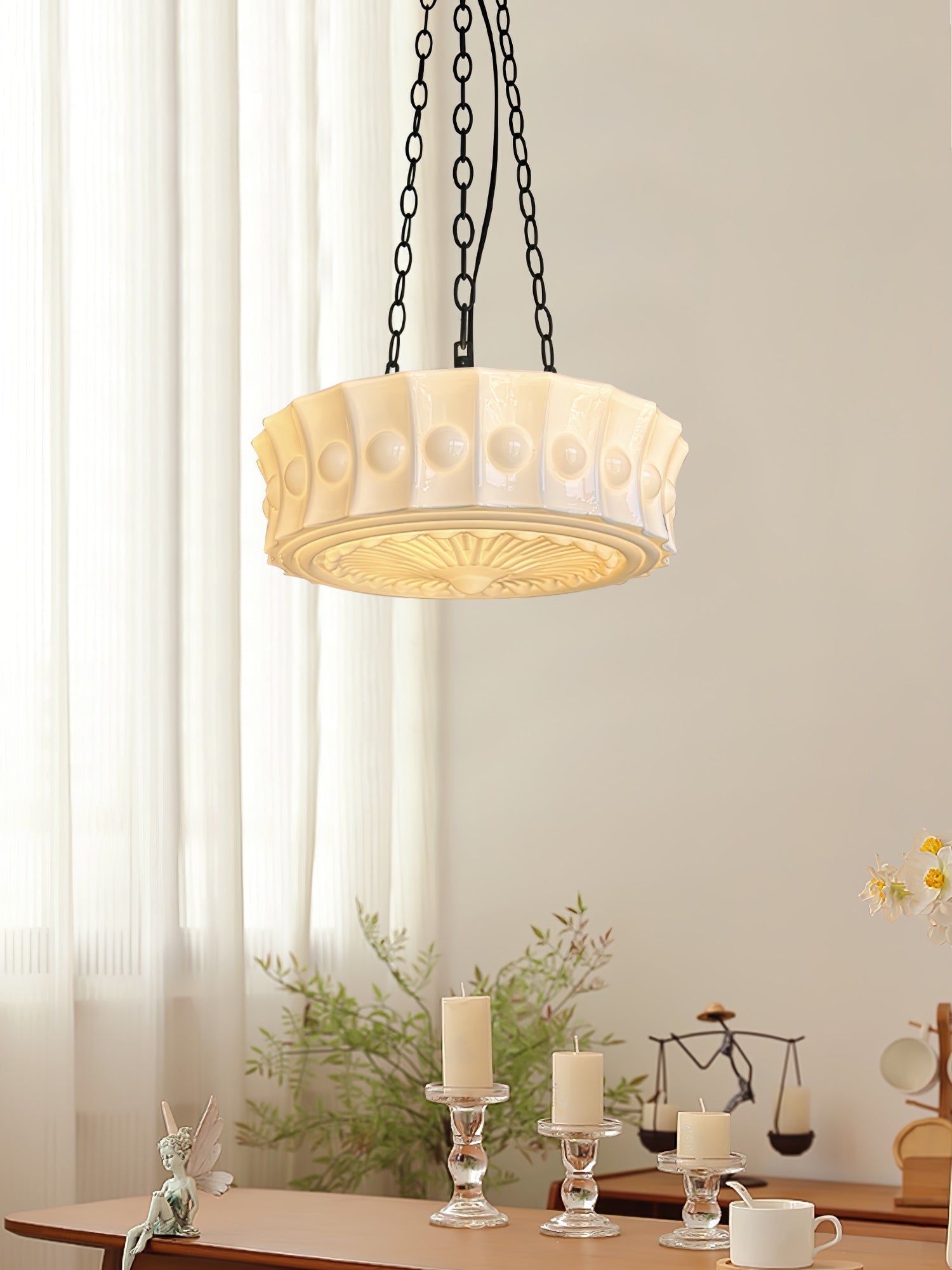 Sirixon Pendant Lamp Chain White Glass