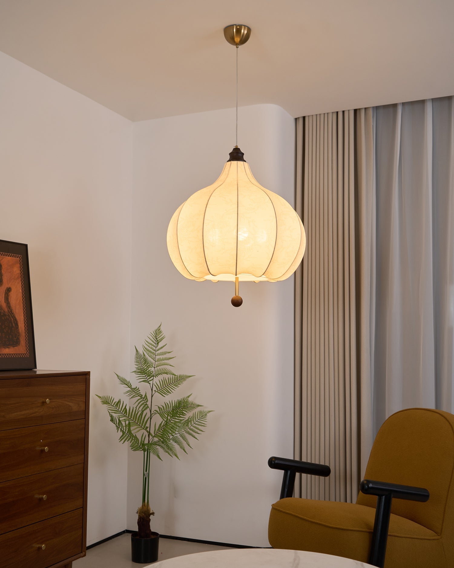 Sylerielle Fabric Wood Pendant Light