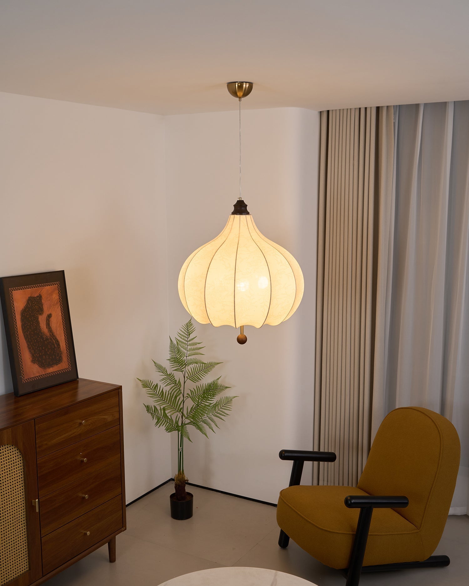 Sylerielle Fabric Wood Pendant Light