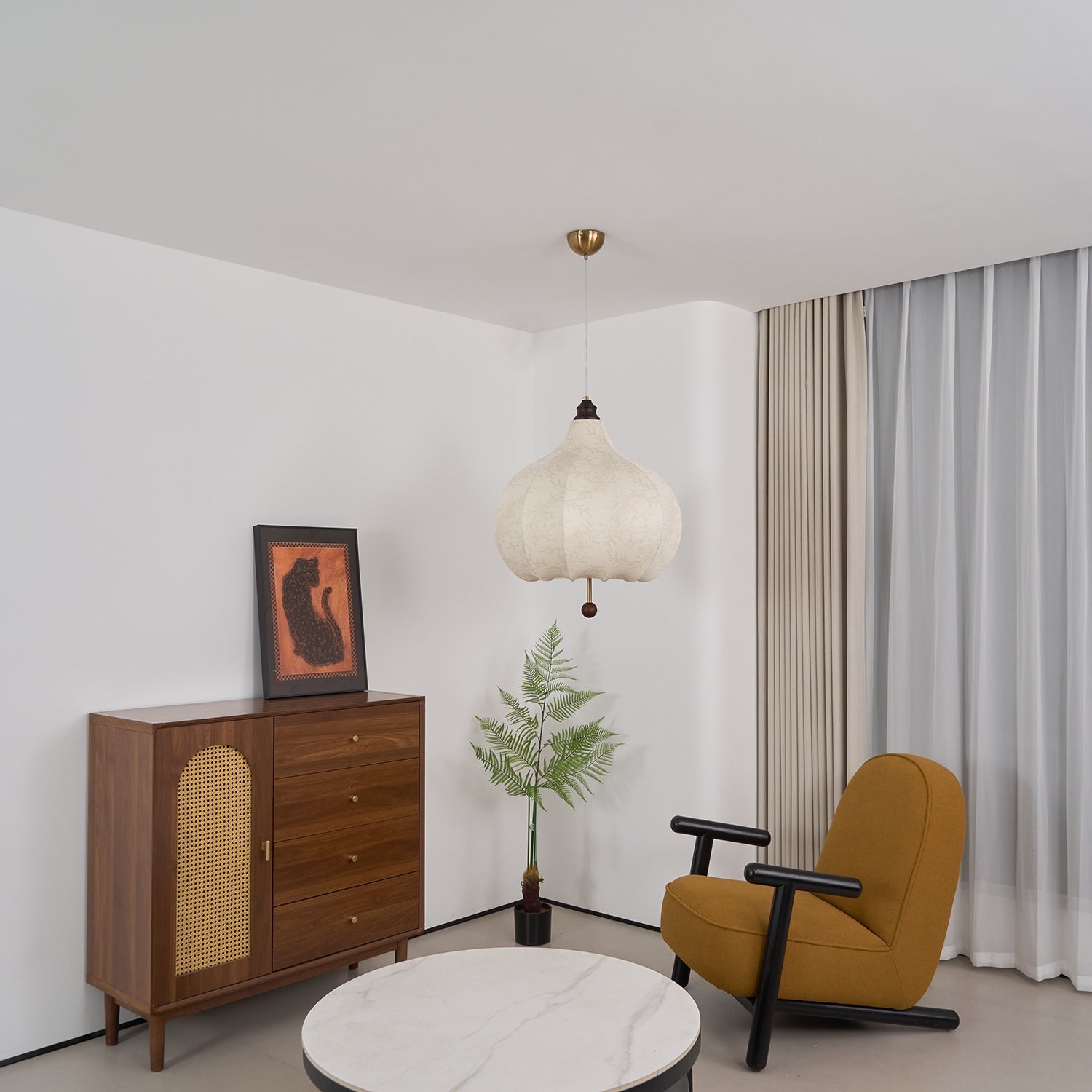 Sylerielle Fabric Wood Pendant Light
