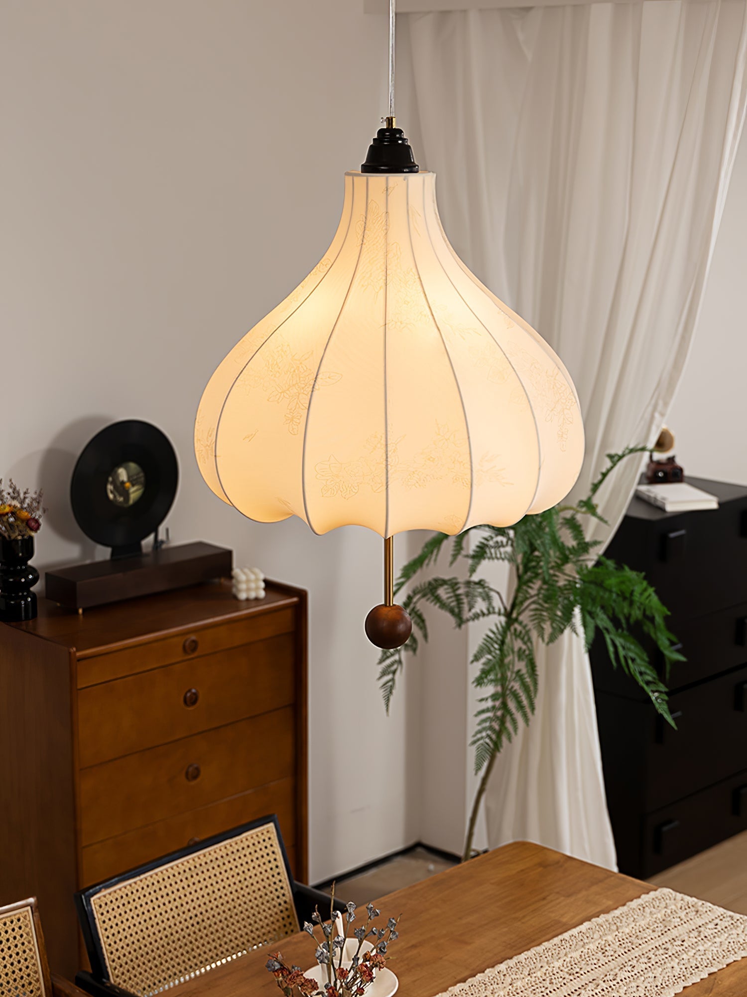 Sylerielle Fabric Wood Pendant Light