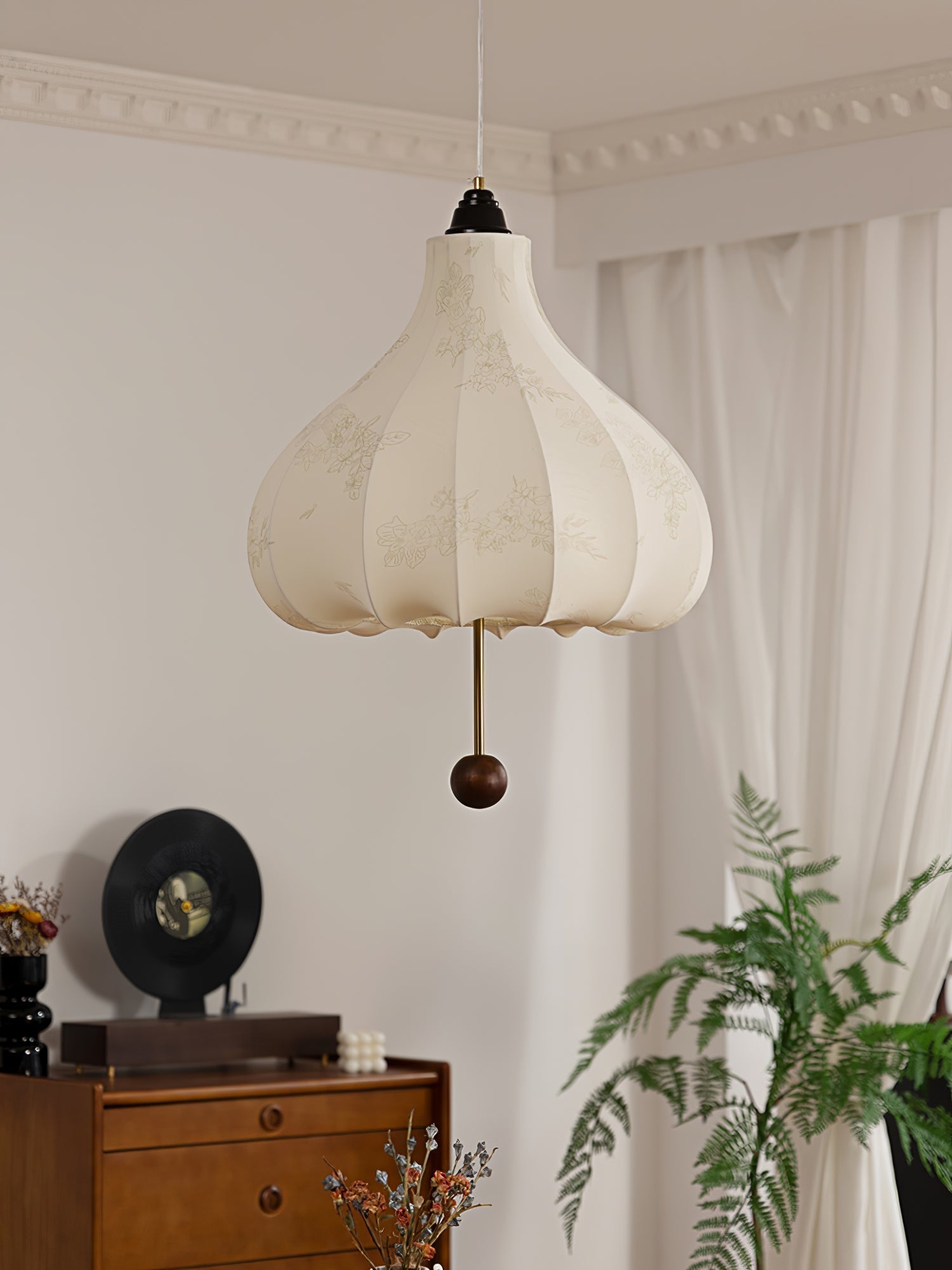 Sylerielle Fabric Wood Pendant Light