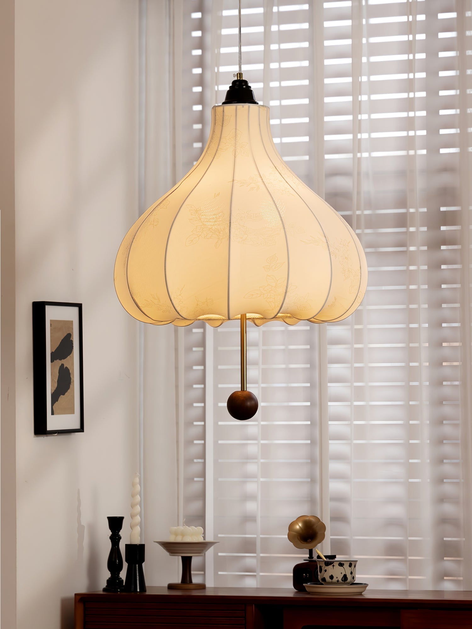 Sylerielle Fabric Wood Pendant Light