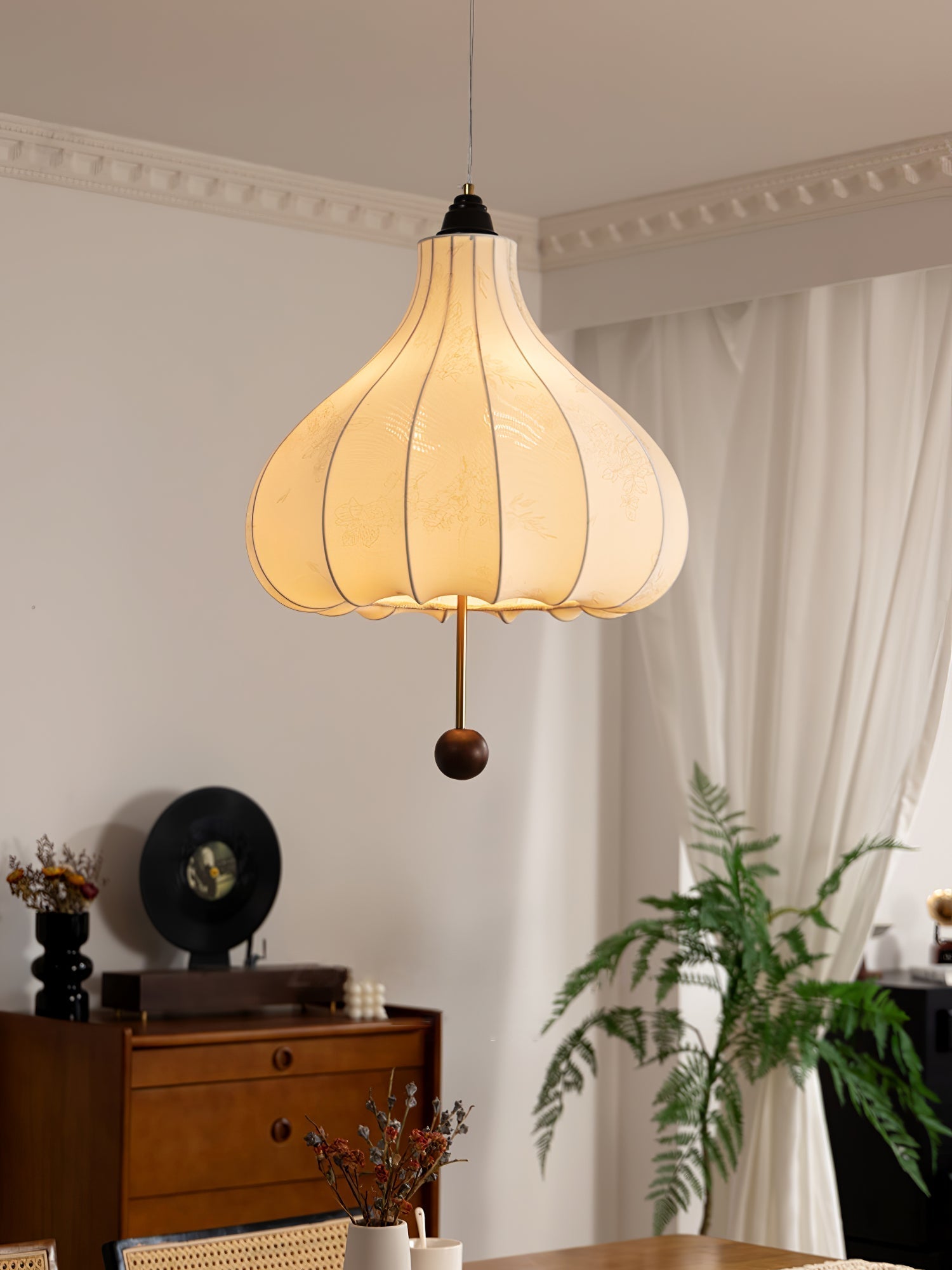Sylerielle Fabric Wood Pendant Light