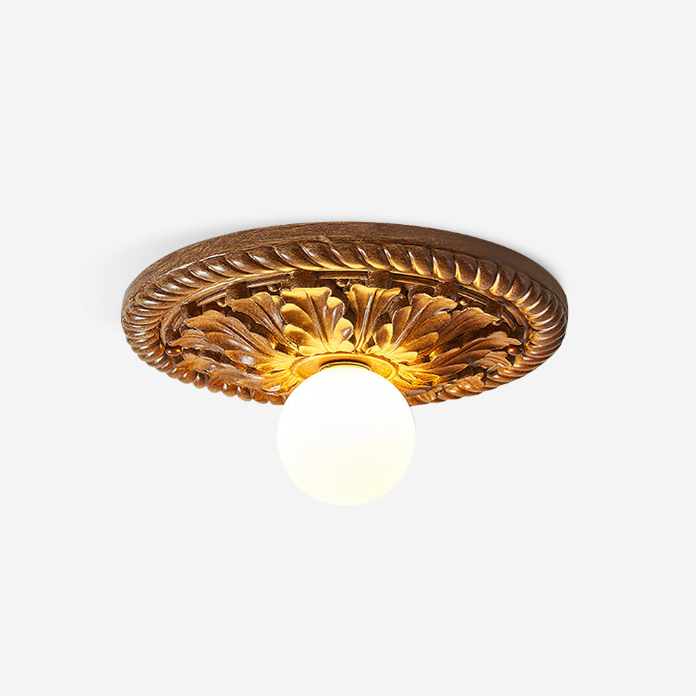 Corvella Vintage Carved Wood Flush Mount Ceiling Light - Neutral Decor