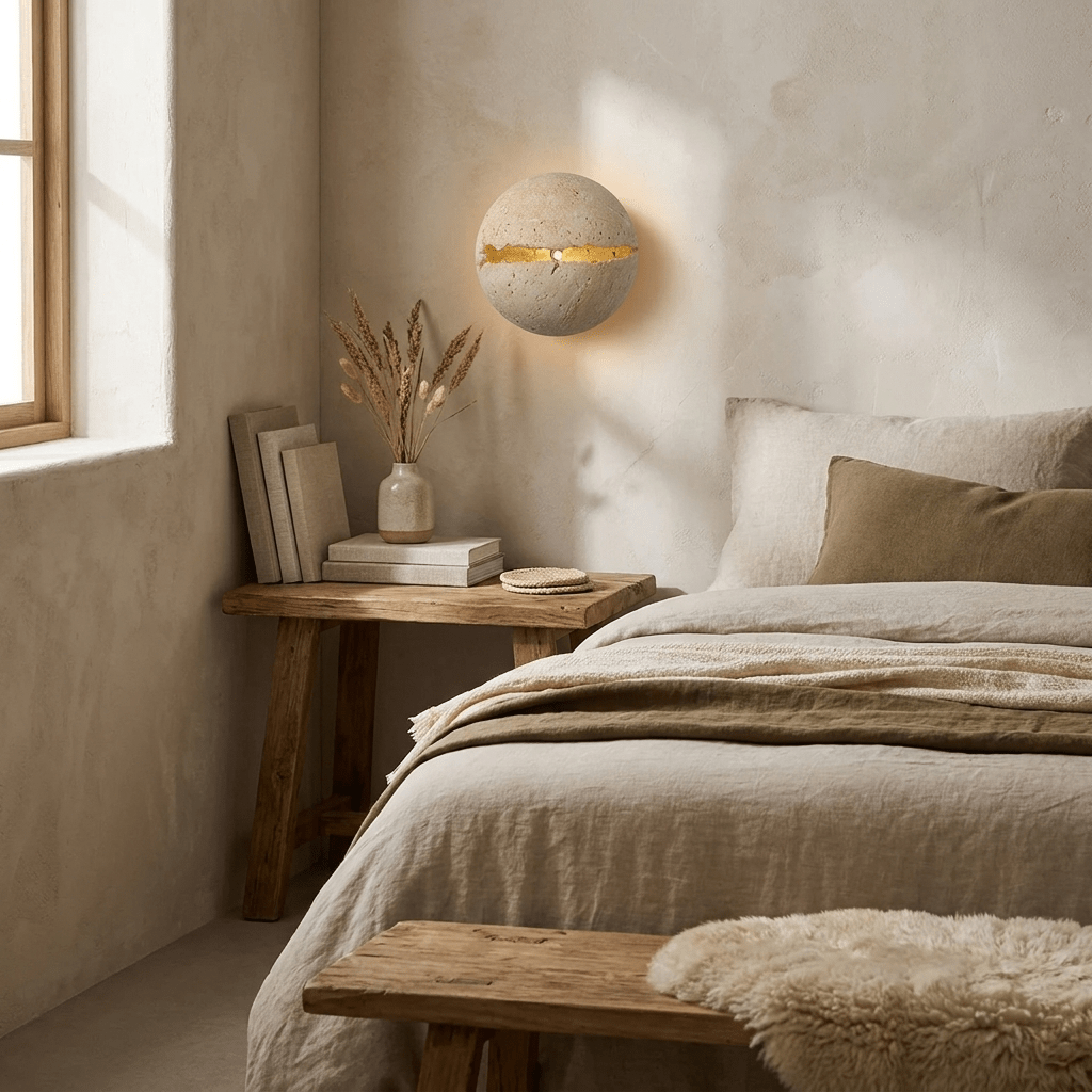 Caelora Travertine Globe Wall Sconce