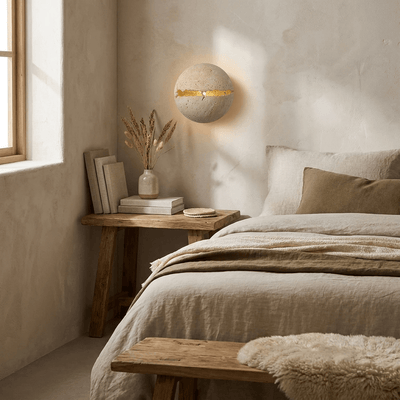 Caelora Travertine Globe Wall Sconce
