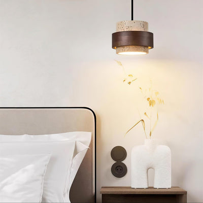 Avone Travertine and Walnut Plug-In Pendant Light - Neutral Decor