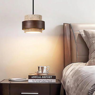 Avone Travertine and Walnut Plug-In Pendant Light - Neutral Decor