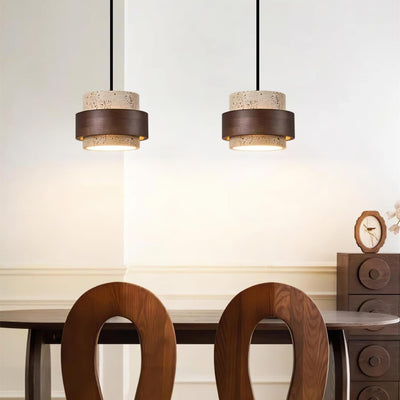 Avone Travertine and Walnut Plug-In Pendant Light - Neutral Decor