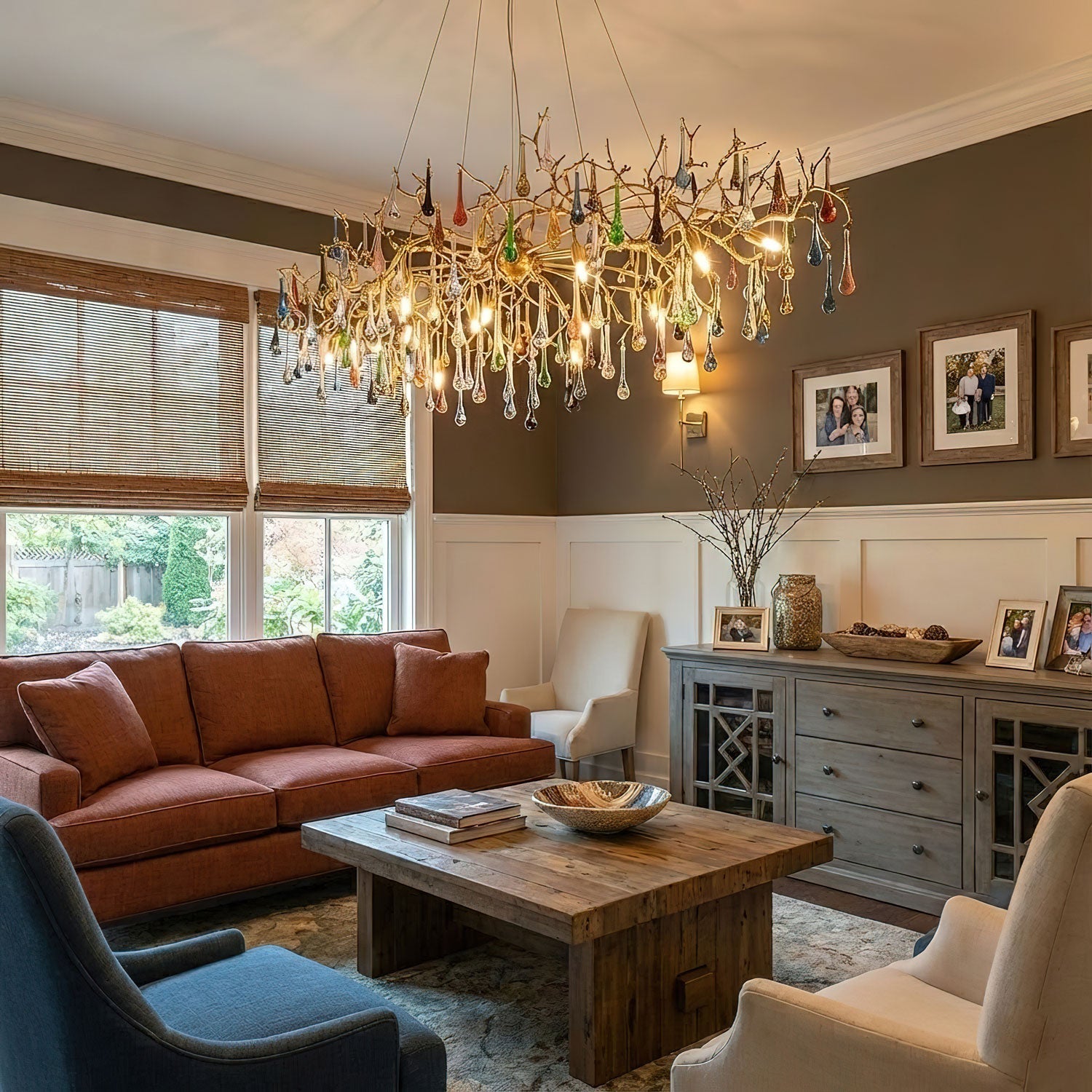 Brume Colorful Raindrop Brass Branch Chandelier