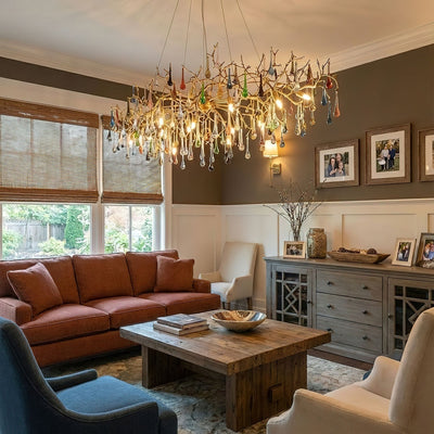 Brume Colorful Raindrop Brass Branch Chandelier