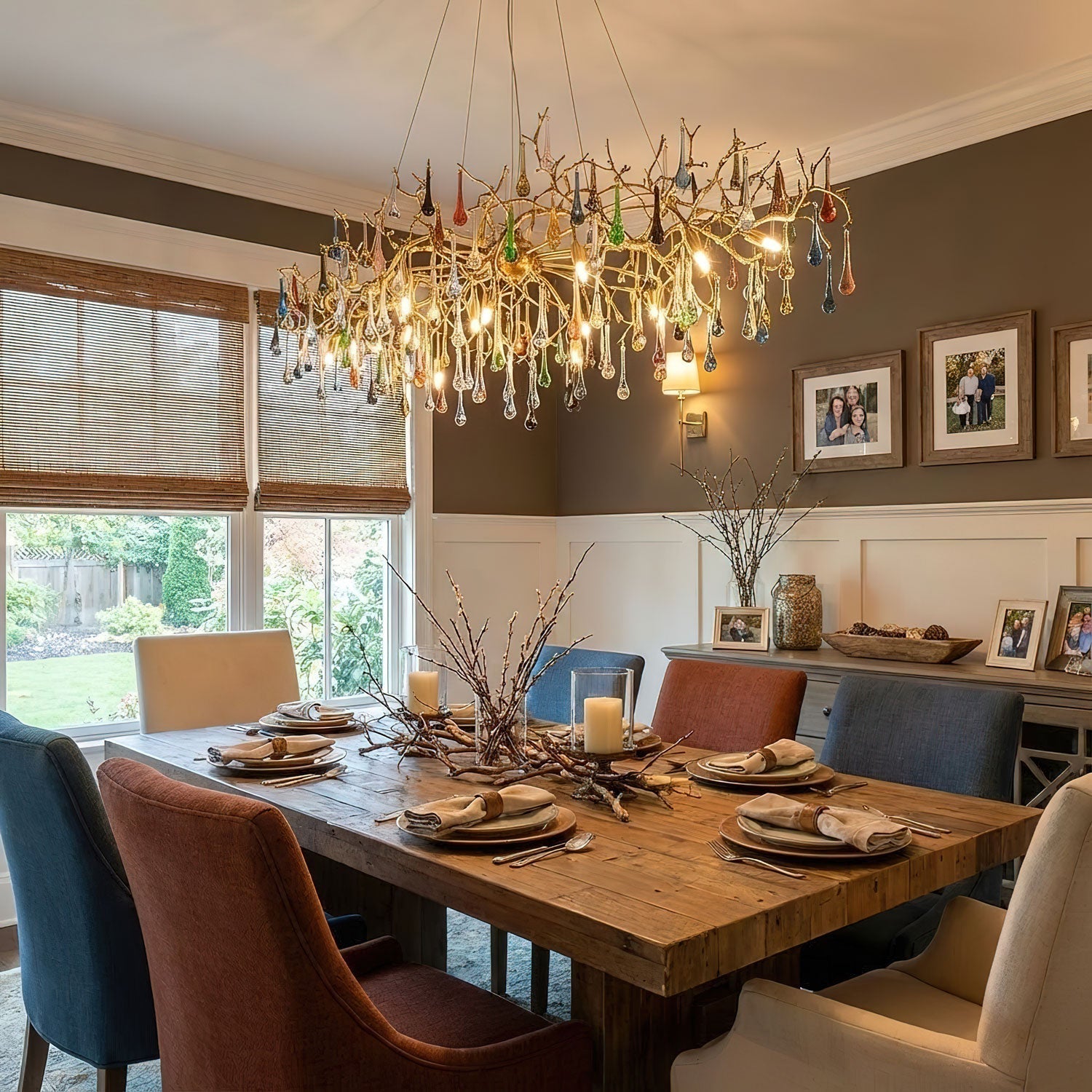 Brume Colorful Raindrop Brass Branch Chandelier