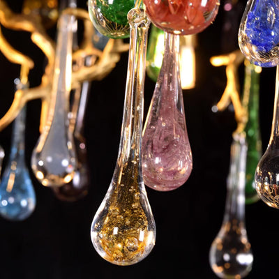 Brume Colorful Raindrop Brass Branch Chandelier