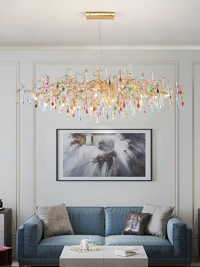 Brume Colorful Raindrop Brass Branch Chandelier