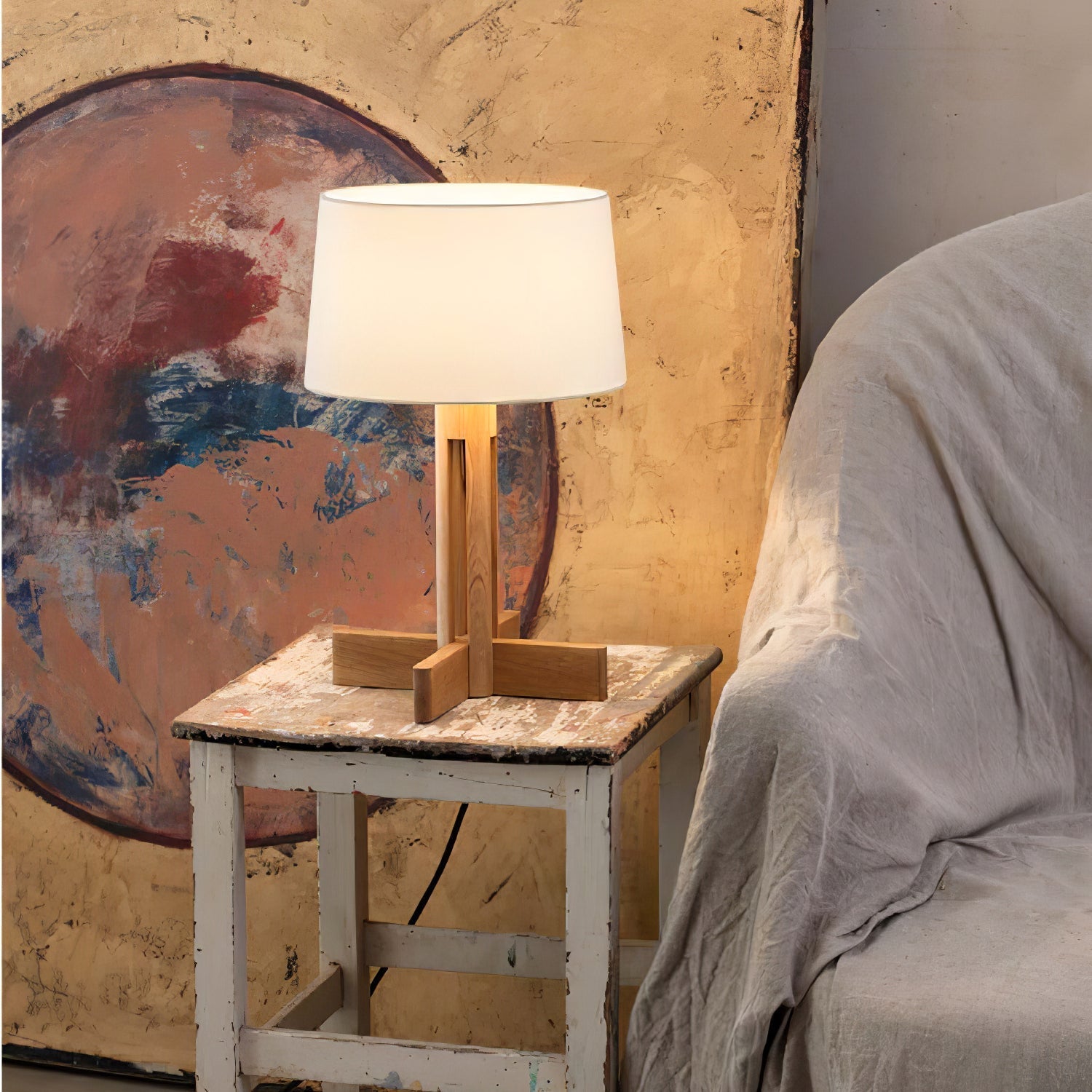 Rinivena Wood & Fabric Contemporary Table Lamp