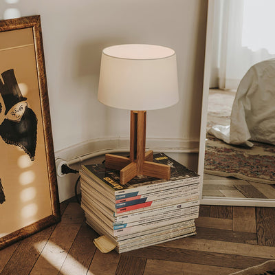 Rinivena Wood & Fabric Contemporary Table Lamp